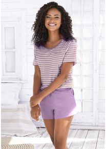 Vivance Dreams Damen Shorty, Gr. 36, lila, Single Jersey, Obermaterial: 100% Baumwolle, gestreift, bestickt, casual, Homewear-Sets, mit schönem