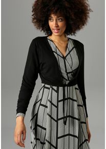 Damen Bolero, schwarz, Basic, Gr. 46, Aniston SELECTED, unifarben, Jersey, Obermaterial: 94% Viskose, 6% Elasthan, Strickjacken, mit Bindeband