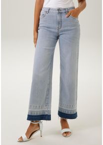 Aniston CASUAL Damen Straight-Jeans, blau, modisch, Gr. 46, Abriebeffekte, Denim/Jeans, Obermaterial: 87% Baumwolle, 11% Polyester, 2% Elasthan,