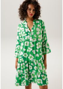 Aniston CASUAL Damen Tunikakleid, grün, modisch, Gr. 48, geblümt, bedruckt, Web, Obermaterial: 100% Viskose, Kleider, mit farbenfrohen, graphischen