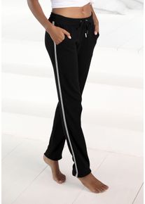 Damen Homewearhose, BENCH. LOUNGEWEAR, Gr. 32, schwarz, Interlock, Obermaterial: 60% Baumwolle, 40% Polyester, unifarben, Glitzerstreifen, Basic,