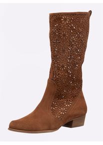 Heine Damen Stiefel, Gr. 39, braun, Leder, Veloursleder, Rindsleder, modisch, Schuhe