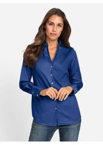Heine Damen Langarmbluse, blau, Gr. 46, unifarben, 97% Baumwolle, 3% Elasthan, Blusen