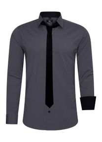 Rusty Neal Herren Langarmhemd, grau, casual, Gr. XXL, unifarben, 60% Baumwolle, 37% Polyester, 3% Elasthan, Hemden, mit Krawatte