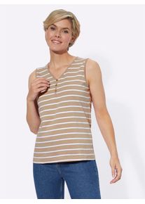 Casual Looks Damen Shirttop, beige, Gr. 40, gemustert, mehrfarbig, gestreift, 100% Baumwolle, Tops
