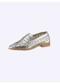 Heine Damen Slipper, Gr. 38, silber, Leder, Glattleder, modisch, Schuhe