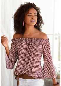 Lascana Damen Carmenbluse, bunt, modisch, Gr. 36, bedruckt, Web, Obermaterial: 100% Viskose, Blusen, mit Punkteprint, Damenbluse, schulterfrei, casual