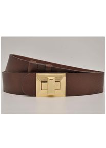 AnnaMatoni Damen Ledergürtel, braun, casual, unifarben, Rindsleder, Gürtel, mit goldener Schließe