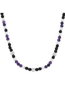 Damen Collier "mit Zirkonia, Steinkugeln und Muschelkern-Perlen, Silber 925", 45cm, Silber 925 (Sterlingsilber), lila, Giorgio Martello MILANO,