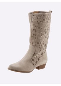 Heine Damen Stiefel, Gr. 38, grau, Leder, Veloursleder, Rindsleder, modisch, Schuhe