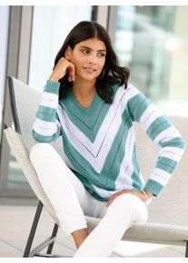 Classic Basics Damen V-Ausschnitt-Pullover "Pullover", grün, Gr. 52, gemustert, gestreift, 100% Polyacryl, Pullover