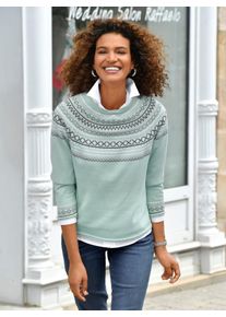 Inspirationen Damen Norwegerpullover "Pullover", grün, Gr. 38, gemustert, mehrfarbig, 100% Baumwolle, Pullover