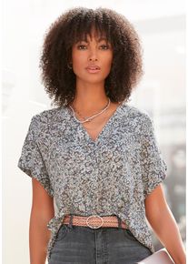 Vivance Damen Kurzarmbluse, grau, modisch, Gr. 36, geblümt, Web, Obermaterial: 100% Viskose, Blusen, mit Blümchendruck und V-Ausschnitt, Blusenshirt,