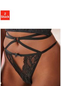 Damen String-Ouvert, Petite Fleur Gold, Gr. 32, schwarz, Spitze, Obermaterial: 90% Polyamid, 10% Elasthan, Unterhosen, mit sexy Bänderoptik