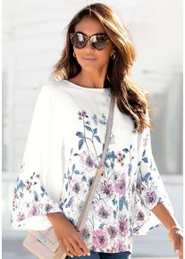 Lascana Damen Schlupfbluse, weiß, modisch, Gr. 36, bedruckt, Web, Obermaterial: 100% Viskose, Blusen, mit Blumenprint und Trompetenärmeln,