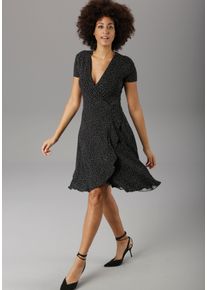 Damen Sommerkleid, schwarz-weiß, feminin, Gr. 46, Aniston SELECTED, gepunktet, Jersey, Obermaterial: 95% Viskose, 5% Elasthan, Kleider, mit Volant