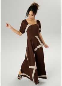 Damen Sommerkleid, braun, Gr. 48, Aniston SELECTED, gemustert, bedruckt, Single Jersey, Obermaterial: 95% Viskose, 5% Elasthan, Kleider, mit