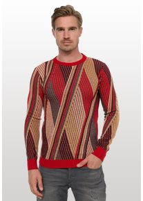 Rusty Neal Herren Strickpullover, rot, casual, Gr. M, mehrfarbig, 70% Polyacryl, 30% Baumwolle, Pullover, im Colorblock-Design
