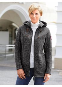Casual Looks Damen Kapuzenfleecejacke, schwarz, Gr. 48, meliert, unifarben, 100% Polyester, Jacken