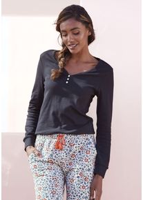 Lascana Damen Pyjamaoberteil, Gr. 36, schwarz, Rippware, Obermaterial: 63% Polyester, 33% Viskose, 4% Elasthan, unifarben, feminin, Shirts, aus