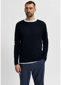Selected Homme Herren Rundhalspullover "ROME KNIT", schwarz, modisch, Gr. S, unifarben, Feinstrick, Obermaterial: 50% Baumwolle, 50% Lyocell, Pullover