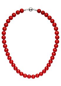 Jobo Damen Perlenkette, Perlen-Metall, L: 45cm, rot, Perlen, Metall, Halsketten, mit Muschelkern-Perlen 45 cm