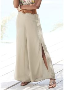 Lascana Damen Palazzohose, beige, modisch, Gr. 34, unifarben, Web, Obermaterial: 100% Viskose, Hosen, mit weitem Bein und Schlitz, Stoffhose, lockere