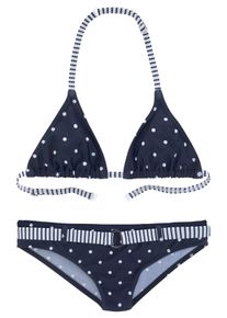 s.Oliver Kinder Triangel-Bikini "Audrey Kids", blau, Gr. 146, gestreift, geblümt, Polyamid, Bikini-Sets, im Punkte-Streifen-Mix