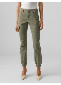 Véro Moda VERO MODA Damen Cargohose "VMIVY MR ANKLE CARGO PANTS NOOS", grün, modisch, Gr. S, unifarben, Web, Obermaterial: 98% Baumwolle, 2% Elasthan, Hosen