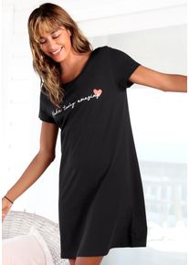 Vivance Dreams Damen Nachthemd, Gr. 32, schwarz, Single Jersey, Obermaterial: 100% Baumwolle, unifarben, bedruckt, Basic, Kleider, in bequemer Weite