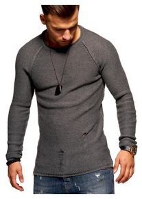 2Y Premium Herren Strickpullover "JOSCHUA", grau, casual, Gr. XL, unifarben, 50% Baumwolle, 50% Polyacryl, Pullover, mit Destroyed-Elementen
