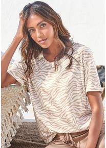 Lascana Damen Pyjamaoberteil, Gr. 32, braun, Single Jersey, Obermaterial: 50% Baumwolle, 50% Viskose, animal-print, gemustert, casual, Shirts, in