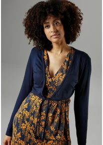 Damen Bolero, blau, Basic, Gr. 40, Aniston SELECTED, unifarben, Jersey, Obermaterial: 94% Viskose, 6% Elasthan, Strickjacken, mit Bindeband