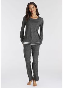Vivance Dreams Damen Pyjama, Gr. 32, schwarz, Single Jersey, Obermaterial: 50% Baumwolle, 50% Polyester, Homewear-Sets, mit gestreiften Bündchen