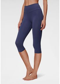 Lascana Damen Caprileggings, Gr. 36, blau, Single Jersey, Obermaterial: 95% Baumwolle, 5% Elasthan, unifarben, Basic, Hosen, mit breitem, weichen