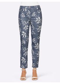 CRÉATION L CREATION L Damen 5-Pocket-Jeans, blau, Gr. 40, gemustert, mehrfarbig, geblümt, bedruckt, 72% Baumwolle, 26% Polyester, 2% Elasthan, Jeans