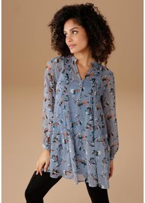 Damen Longbluse, blau, feminin, Gr. 46, Aniston SELECTED, bedruckt, geblümt, Chiffon, Obermaterial: 100% Polyester. Futter: 100% Polyester, Blusen,