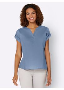 Casual Looks Damen Kurzarmbluse, blau, Gr. 40, unifarben, 100% Baumwolle, Blusen