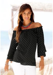 Lascana Damen Carmenbluse, schwarz-weiß, modisch, Gr. 34, gepunktet, Web, Obermaterial: 100% Viskose, Blusen, mit Pünktchendruck, Damenbluse,