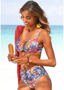 Vivance Damen Push-Up-Bikini-Top "Leilani", grau, Gr. 32, floral, bedruckt, Recycling-Polyamid, Bikini-Oberteile, in getwisteter Optik