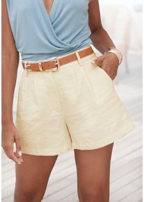 Lascana Damen Webshorts, beige, modisch, Gr. 38, unifarben, Web, Obermaterial: 90% Viskose, 10% Polyester, Hosen, mit Bundfalten, kurze Stoffhose mit