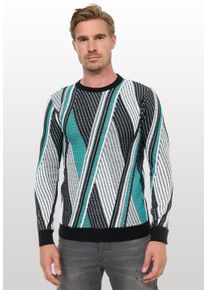 Rusty Neal Herren Strickpullover, grün, casual, Gr. S, mehrfarbig, 70% Polyacryl, 30% Baumwolle, Pullover, im Colorblock-Design