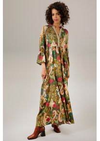 Aniston CASUAL Damen Maxikleid, bunt, Gr. 48, bedruckt, geblümt, Paisley, Glitzerstreifen, Web, Obermaterial: 100% Viskose, Kleider, mit farbenfrohem