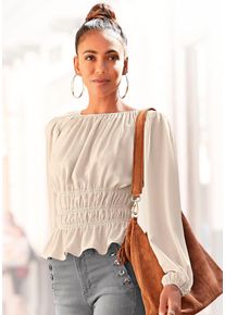 Lascana Damen Langarmbluse, beige, modisch, Gr. 36, unifarben, leicht transparent, Web, Obermaterial: 100% Polyester, Blusen, mit modischen