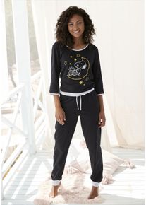 PEANUTS Damen Pyjama, Gr. 36, schwarz, Single Jersey, Obermaterial: 100% Baumwolle, bedruckt, feminin, Homewear-Sets, mit Snoopy Druckmotiv