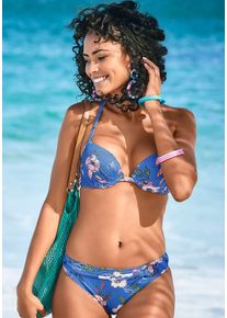 s.Oliver Damen Push-Up-Bikini-Top "Maya", blau, Gr. 34, floral, Polyamid, Bikini-Oberteile, mit floralem Design