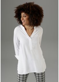 Damen Longbluse, weiß, Basic, Gr. 40, Aniston SELECTED, unifarben, Web, Obermaterial: 100% Viskose, Blusen, mit extra-langen Manschetten