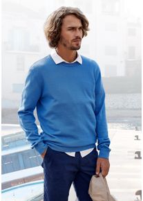 H.I.S. H.I.S Herren Strickpullover, blau, casual, Gr. S, unifarben, Feinstrick, Obermaterial: 60% Baumwolle, 40% Polyester, Pullover, Regular Fit, Langarm,