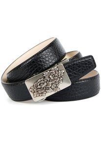 Anthoni Crown Damen Ledergürtel, schwarz, Gr. 115, unifarben, Leder, Gürtel, mit geprägt, Antike Schließe mit floralem Motiv