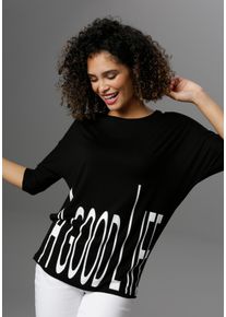 Damen 3/4-Arm-Shirt, schwarz-weiß, modisch, Gr. 38, Aniston SELECTED, bedruckt, Single Jersey, Obermaterial: 95% Viskose, 5% Elasthan, Shirts, mit